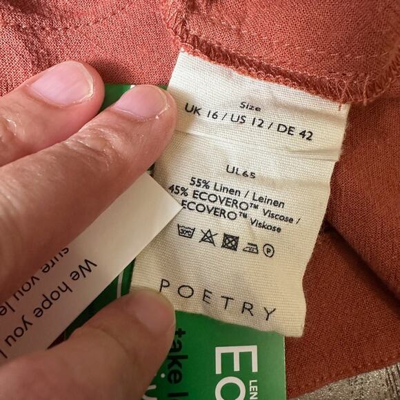 POETRY Linen Blend Button Up Shirt Dark Coral LS Relaxed Travel NWT - Picture 8 of 11